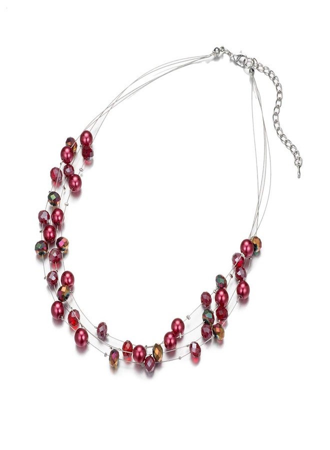 BULINLIN Layered Choker Freshwater Pearl Necklace - Fashion Jewelry Necklace Gifts For Women Mom (15-Red) - Image 4
